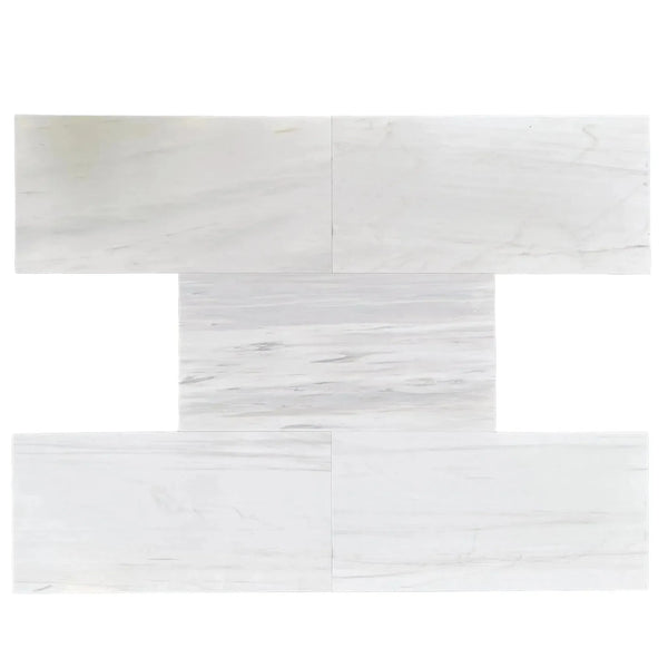 White marble tile arrangement of Dolomite White Marble polished 12X24 tile