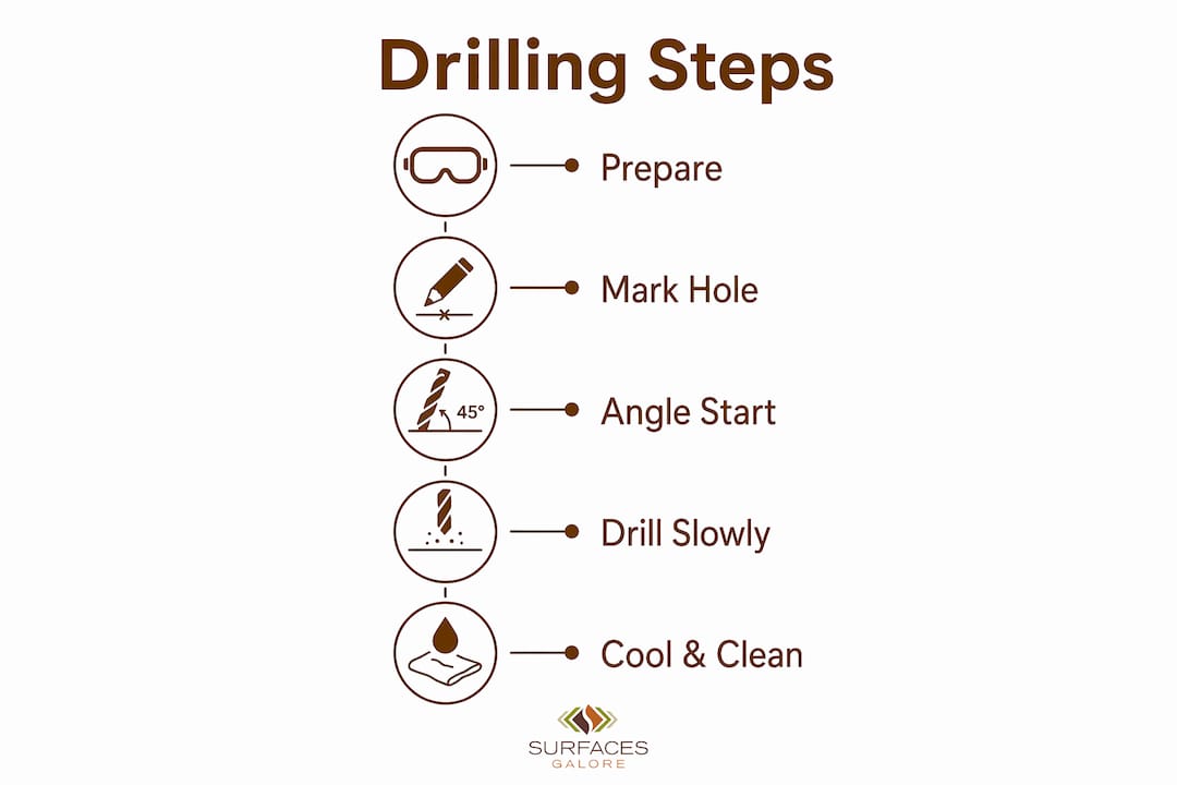 Infographic illustrating main stone drilling steps