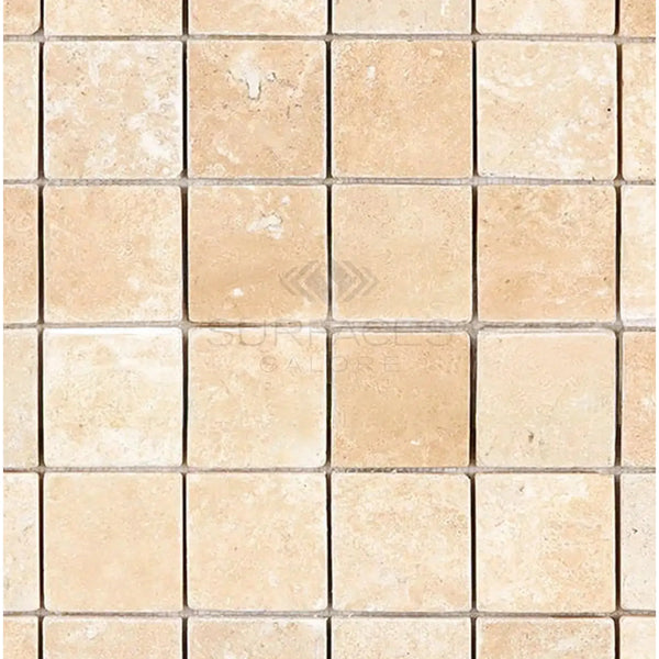 Beige square tile mosaic of Durango Paredon 2X2 Brick Mosaic Travertine Tumbled