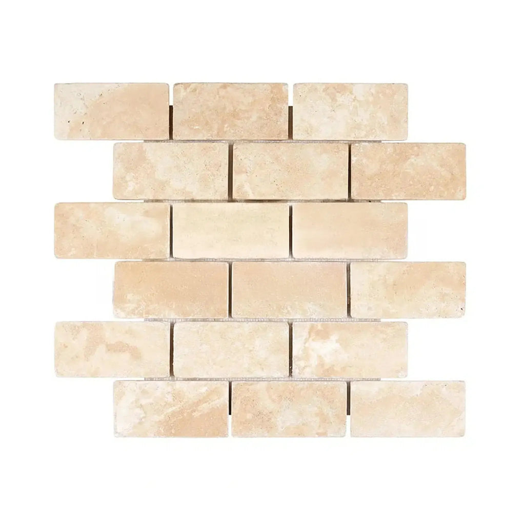 Durango Paredon Travertine Brick Mosaic Tile– SurfacesGalore
