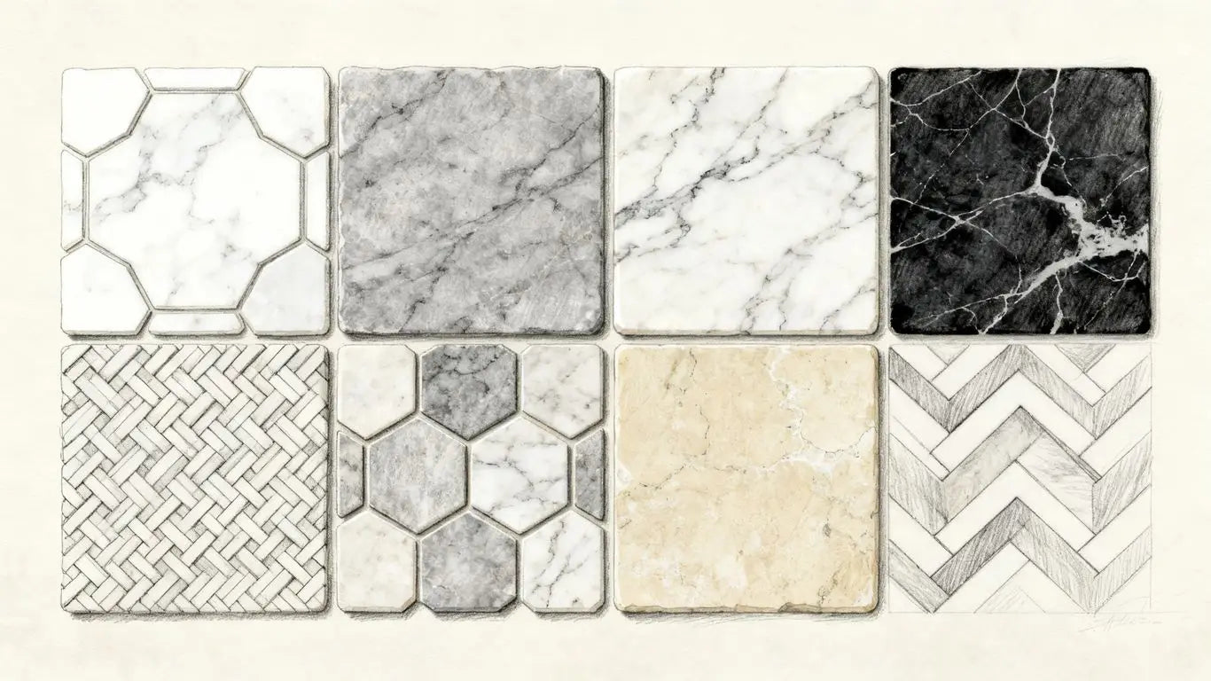 Various geometric marble mosaic patterns