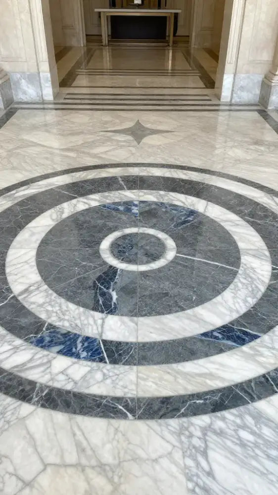 Custom Floor Medallions with Blue Veining