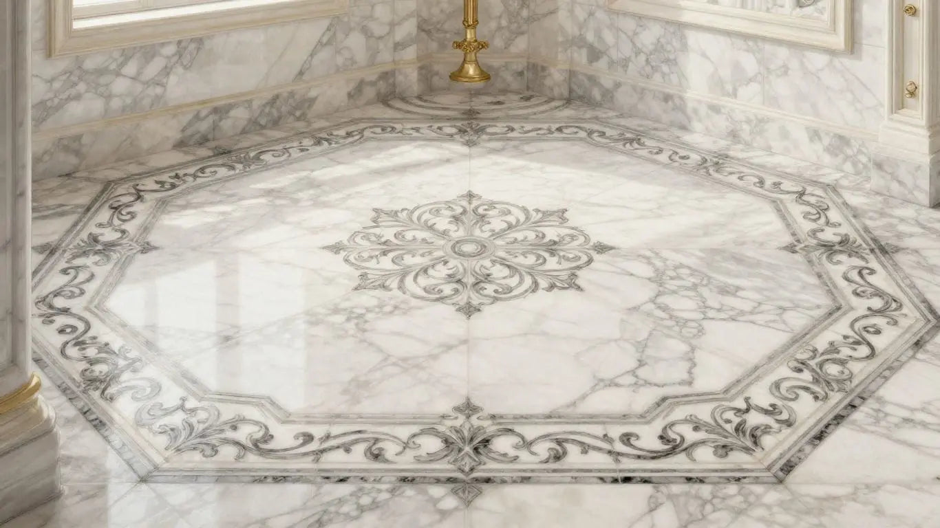 Elegant patterned marble tile bathroom sketch