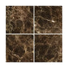 Four Emperador Dark Marble 12X12 Polished tiles showcasing rich brown veining