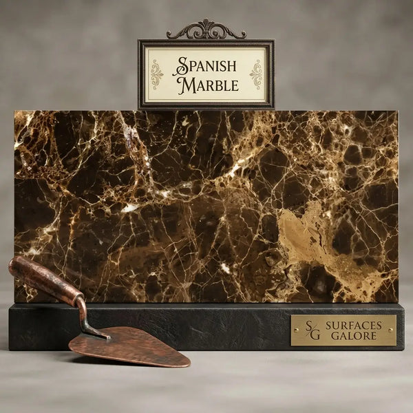 Emperador Dark Marble 12X24 polished slab featuring rich dark brown Spanish marble with intricate golden veining