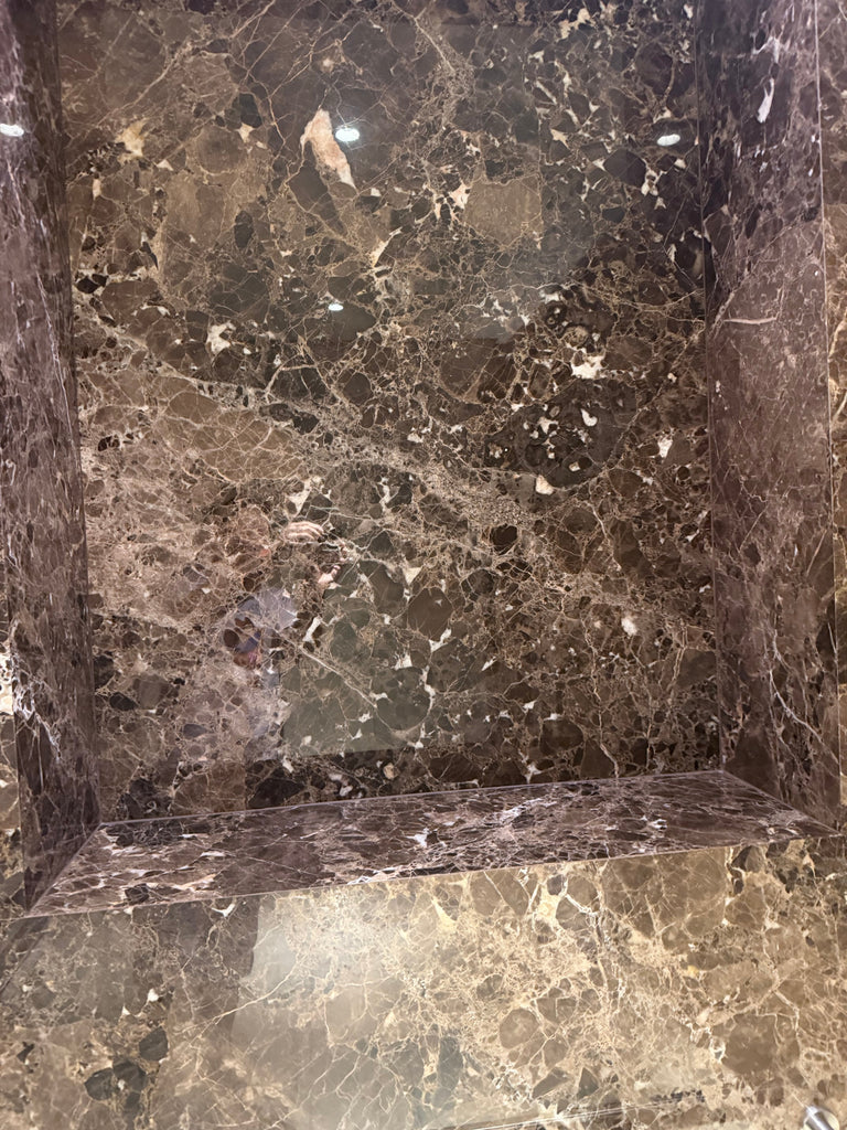 Emperador Dark marble 18x18 polished bench with white gold veining