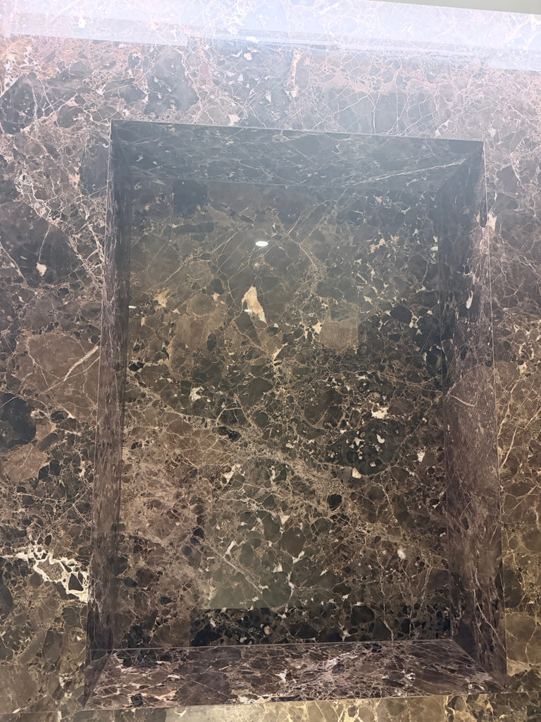 Emperador Dark 18x18 polished marble shelf with golden white veining