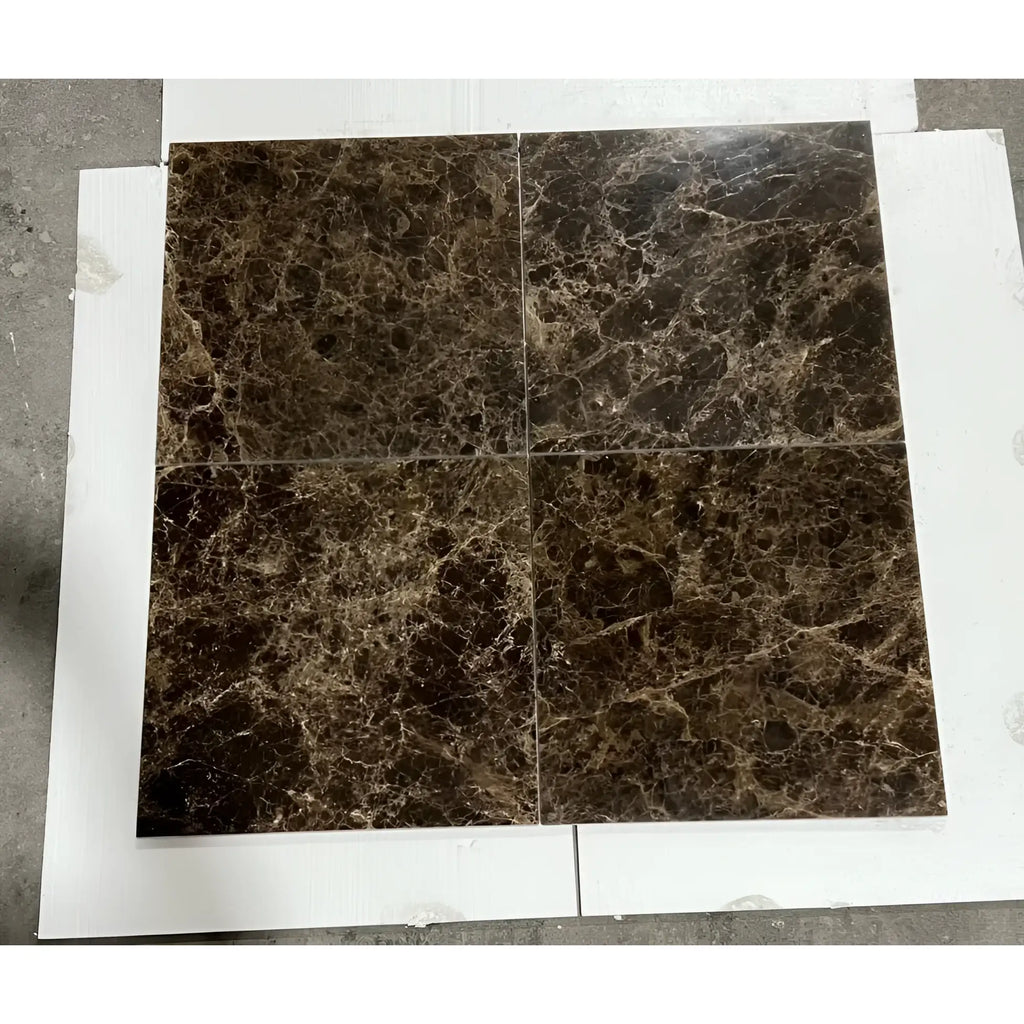 Emperador Dark Marble 18X18 polished tiles with dark brown base and light brown beige veining
