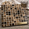 Emperador Dark Marble 1x1 mosaic polished tile panel featuring rich brown and black veined Spanish marble on wood surface