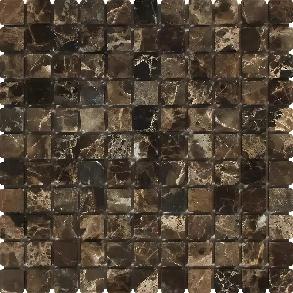 Brown marble mosaic tile sheet of Emperador Dark Marble 1X1 Mosaic Tumbled