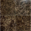 Four dark brown Emperador Dark Marble 1X1 Mosaic Tumbled tiles arranged elegantly
