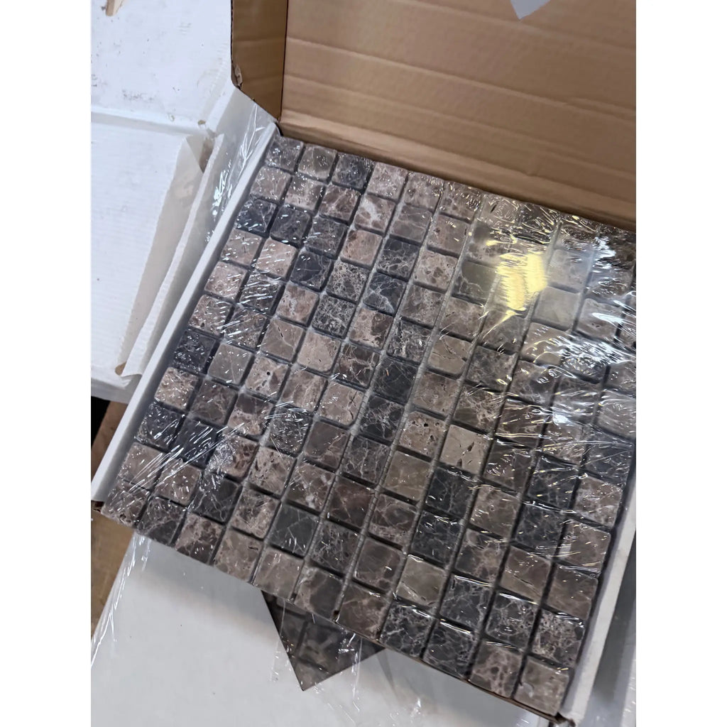 Emperador Dark Marble 1x1 tumbled mosaic tiles in bronze brown shades