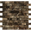 Brown marble brick mosaic tile in Emperador Dark Marble 1X2 Brick Mosaic Polished