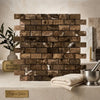 Emperador dark marble 1x2 brick mosaic wall panel with natural veining and polished brown spanish marble finish