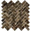 Brown Marble Herringbone Mosaic Tile in Emperador Dark Marble Polished Finish