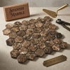 Emperador dark marble 2 inch hexagon mosaic tumbled tiles in brown spanish marble with natural veining pattern