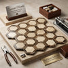 Hexagonal spanish marble mosaic tiles in beige and brown veined emperador dark marble 2 inch vortex hexagon polished