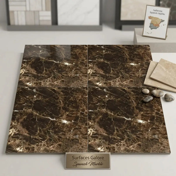 Emperador dark marble 24x24 polished dark brown Spanish marble tiles with golden veining and glossy finish