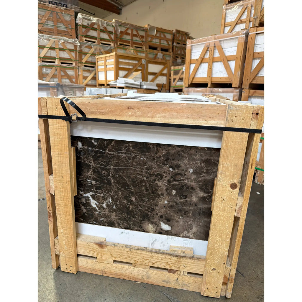 Emperador Dark Marble 24x24 Polished Slab in Wooden Crate
