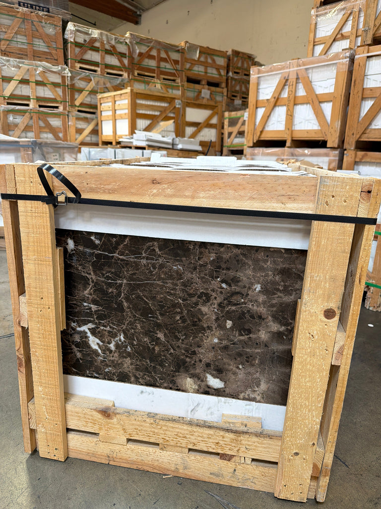 Emperador Dark Marble 24x24 Polished Slab in Wooden Crate