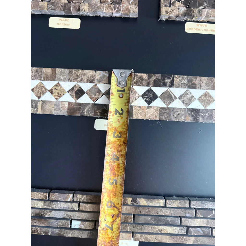 Mosaic tile border with measuring tape for Emperador Dark Marble 2X12 Bias Border