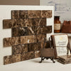 Brown spanish emperador dark marble 2x4 brick mosaic polished tiles with swirling veining in a stacked brick pattern