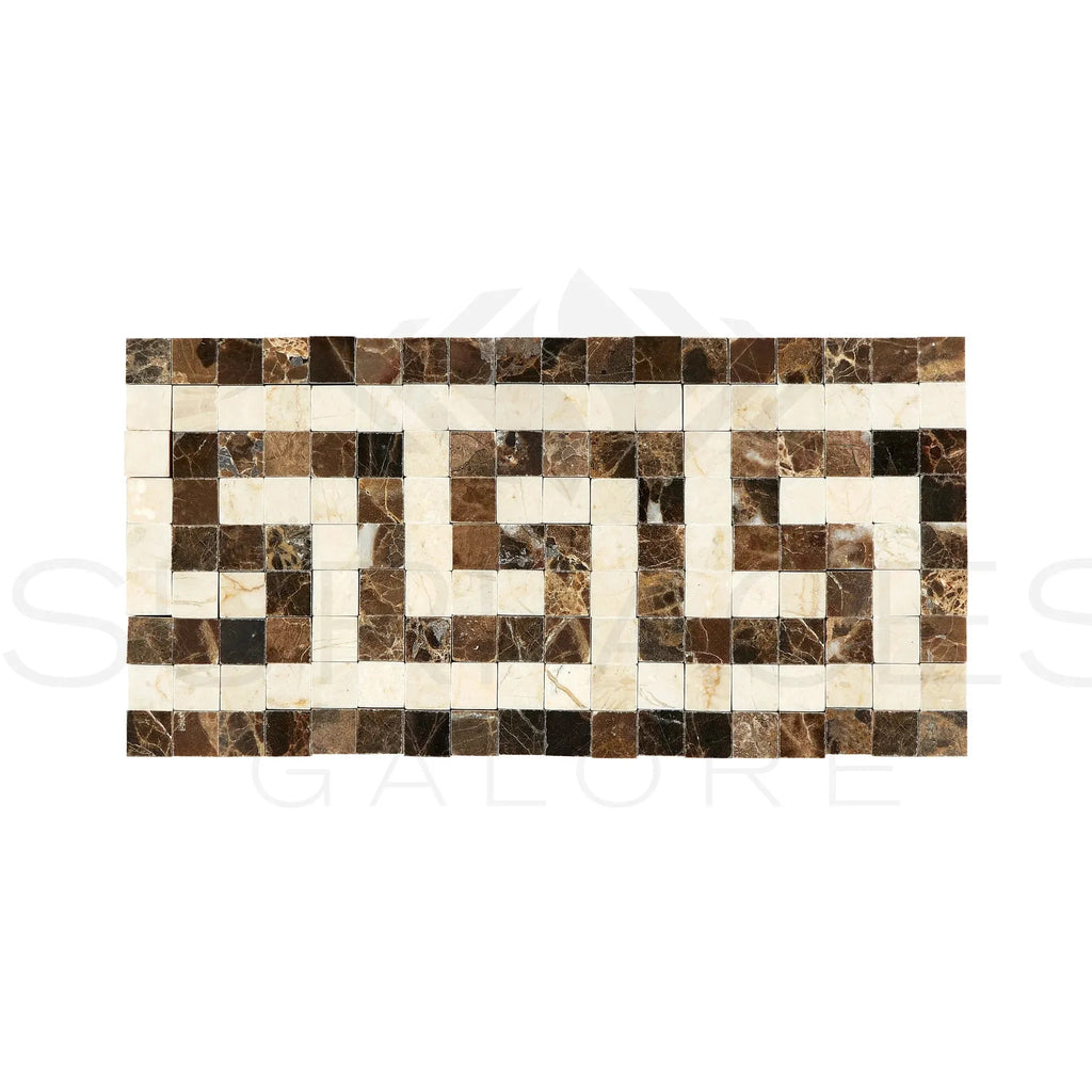 Rectangular Ceiling Tile Greek Emperador Dark Marble Greek Key Border Tile– SurfacesGalore