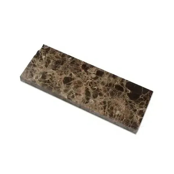 Rectangular brown marble tile in Emperador Dark Marble baseboard trim polished design