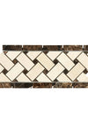 Emperador Dark Marble 4 3/4X12 Basketweave Border w/ Crema Marfil Dots Polished