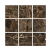 Nine brown marble tiles of Emperador Dark Marble 4X4 Tumbled product display