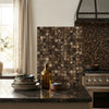 Brown emperador dark marble 5/8x5/8 polished mosaic tile backsplash showcasing natural stone texture