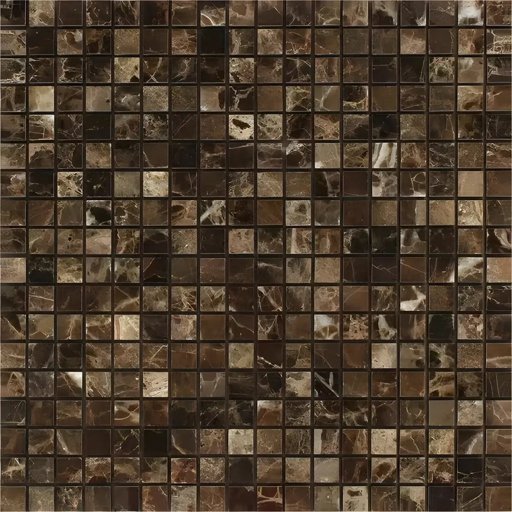 Brown mosaic tile pattern of Emperador Dark Marble 5/8X5/8 Mosaic Polished