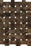 Emperador Dark Marble Basketweave w/ Crema Marfil Dots Mosaic Polished
