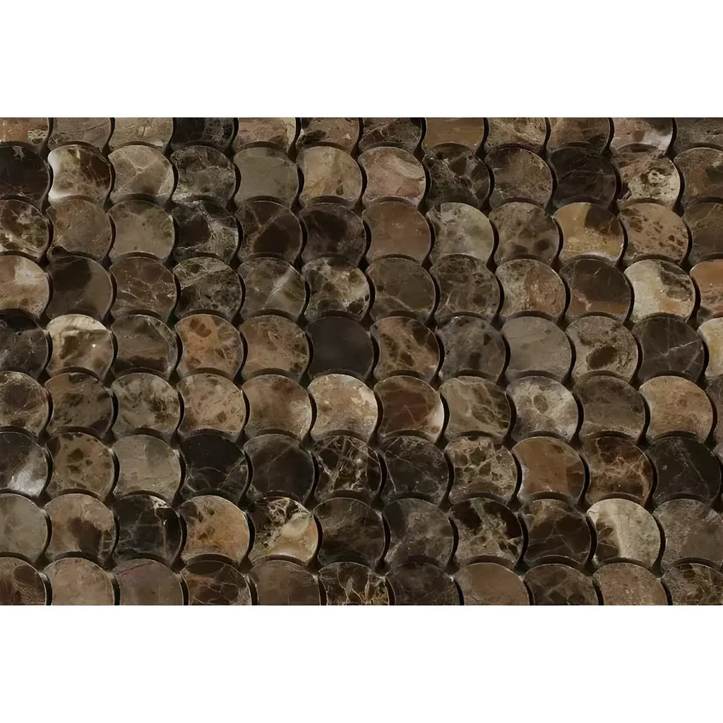 Brown marble mosaic tiles featuring Emperador Dark Marble FAN Raindrop polished design