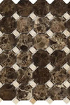 Emperador Dark Marble Octagon Mosaic w/ C. Marfil Dots Mosaic Polished