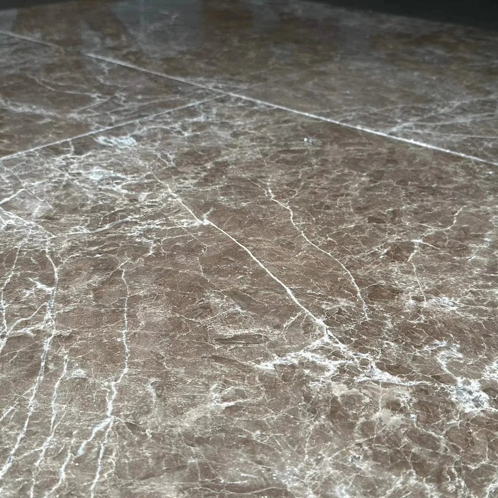 Polished brown Emperador Light Marble tiles for elegant flooring, 24x24 inches