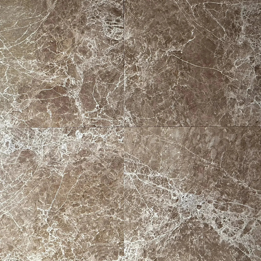 Four brown Emperador Light Marble 24X24 Polished Tiles displayed for sale