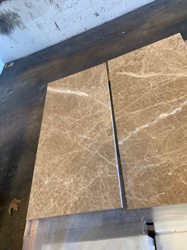 Emperador Light Marble 24x24 polished tiles in brown with elegant white veining