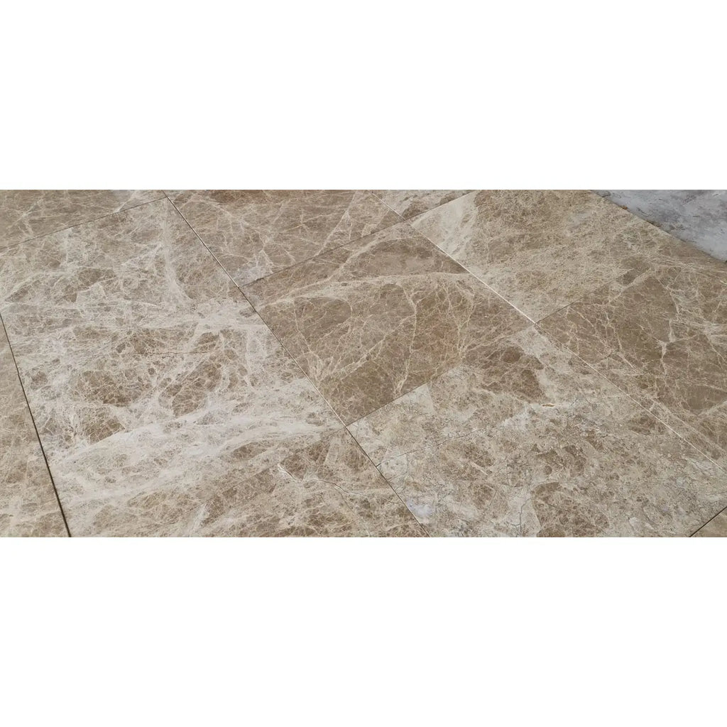 Brown marble floor tiles from the Emperador Light Marble 4x4 Tumbled collection