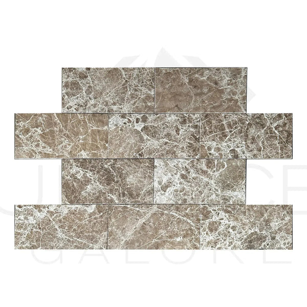 Brown marble brick pattern in Emperador Light Marble 6X12 Polished Tile