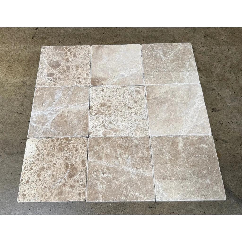 Nine square Emperador Light Marble 6x6 tumbled tiles for elegant flooring or wall design