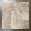 Nine square Emperador Light Marble tiles in 6x6 tumbled finish for elegant flooring