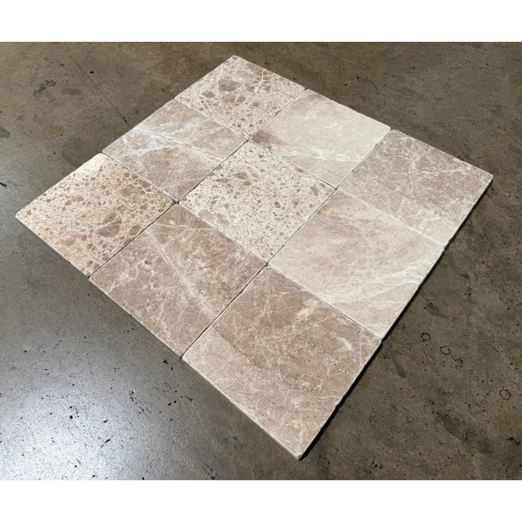 Square marble tile arrangement featuring Emperador Light Marble 6X6 Tumbled for elegant flooring