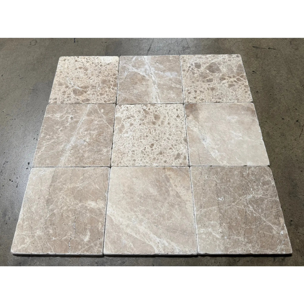 Square Emperador Light Marble 6x6 Tumbled tiles for elegant flooring and wall decor