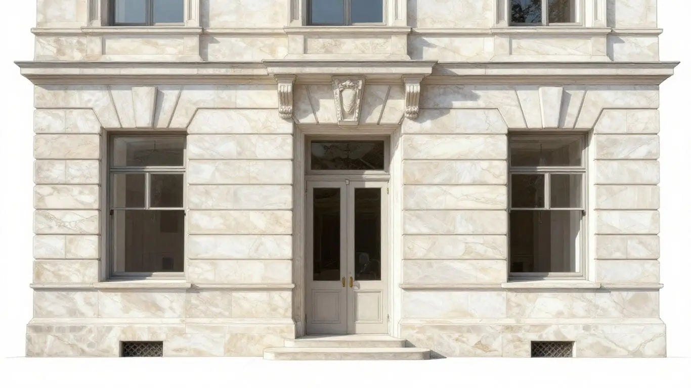 Sketch of a white limestone building facade