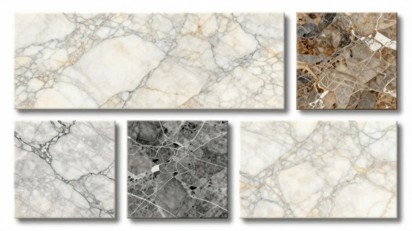 Elegant marble tile collection sketch with natural veining.