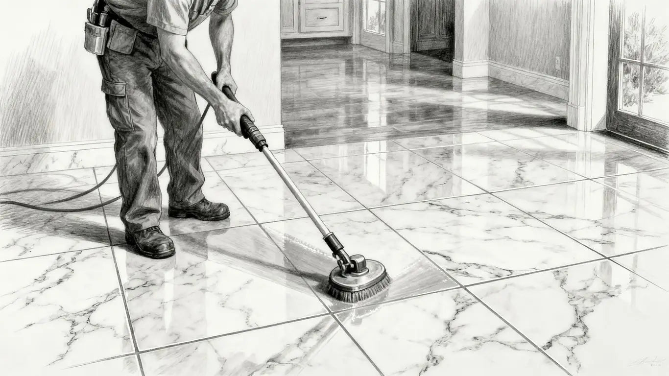 Professional care maintaining stone floor quality