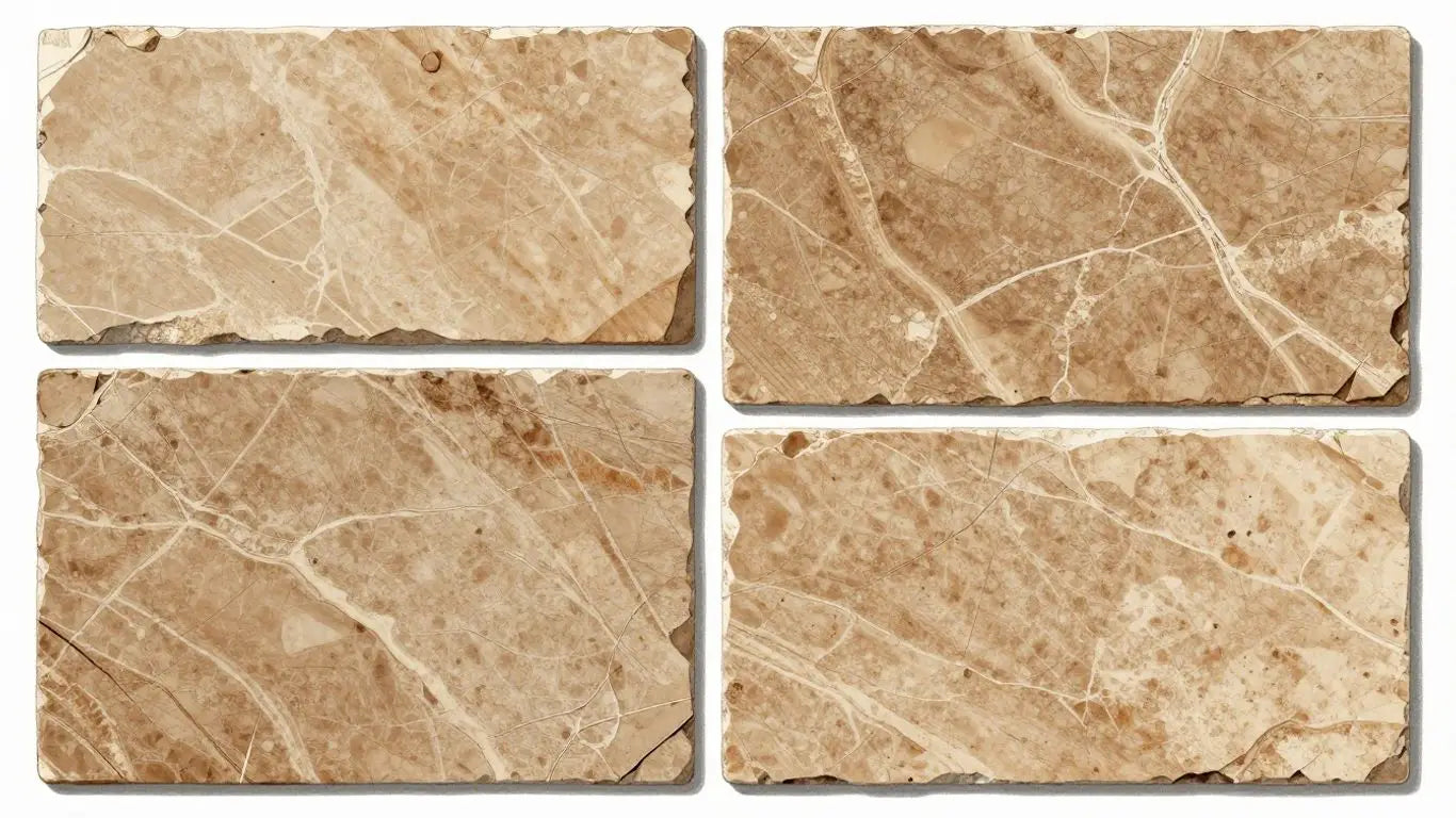 Scabos travertine tiles with natural veining and texture.