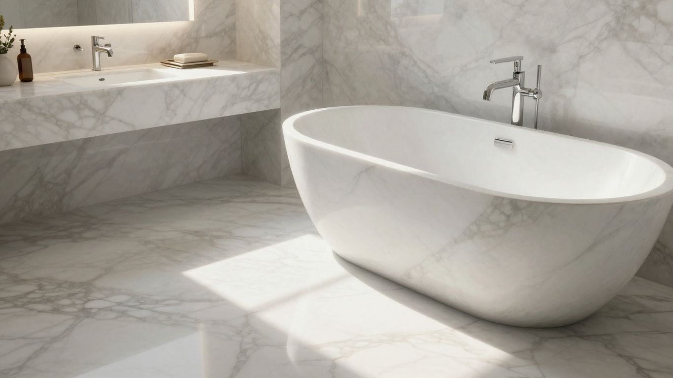 Thassos marble bathroom vanity and floor sketch.