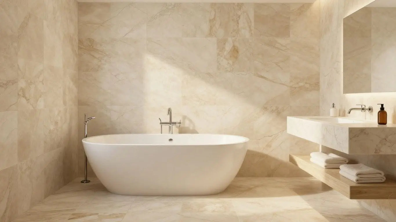 Mocha Cream Limestone bathroom sketch